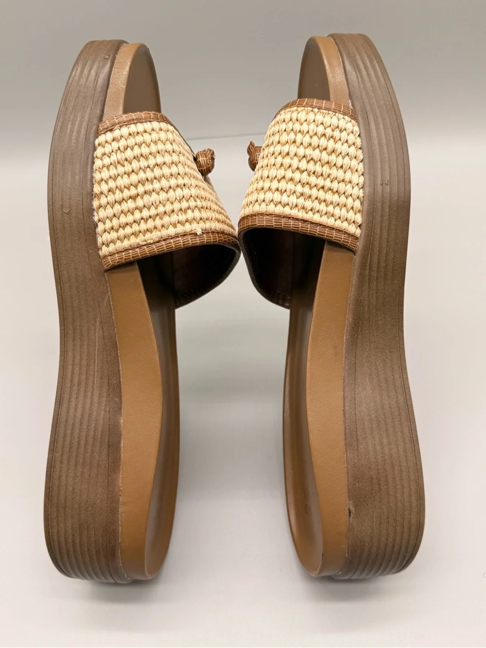 Donald J. Pliner Brown Slide Sandals with Woven Cream Strap FARRAH